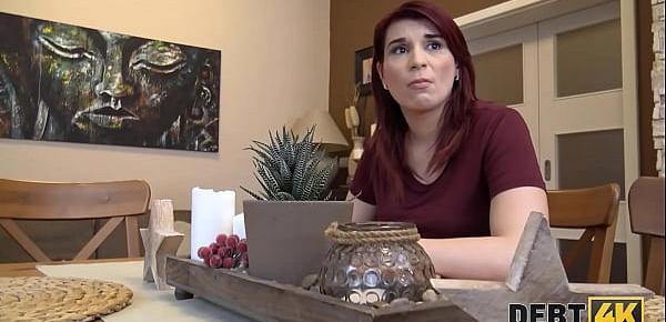  DEBT4k. Pregnant lovely with red hair spreads legs for the debt collector